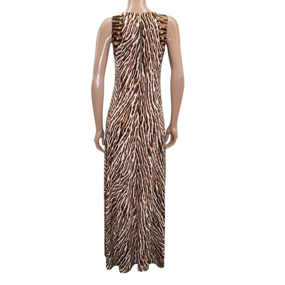 Michael Kors Chocolate Leopard Print Jersey Studded Maxi Dress Medium - Picture 4 of 8